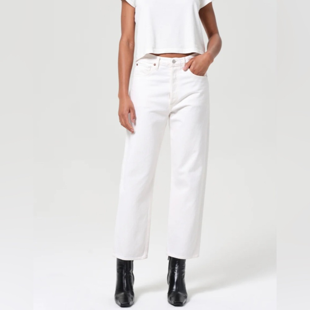 Agolde 90s crop mid rise  straight jeans in white